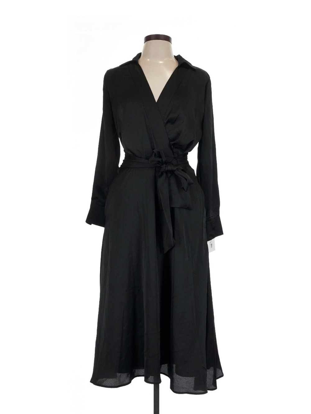 Tahari chic Classic Black Wrap Midi Dress with belt 10